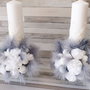Lumanare decorata cu flori din hartie