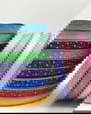 K0486 - (4,5m) Panglica ripsata/grosgrain, aspect matasos, diferite culori, stelute, 15mm