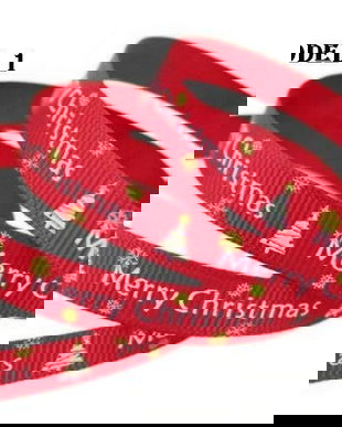 K0487 - (4,5m) Panglica ripsata/grosgrain, aspect matasos, diferite modele, Merry Christmas, 10mm