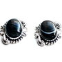 Pereche agate negre - in rama  de alama argintata