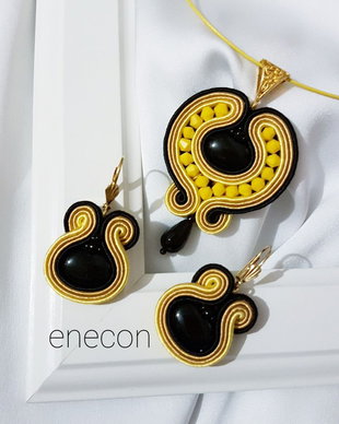 Set soutache galben si negru cu onix
