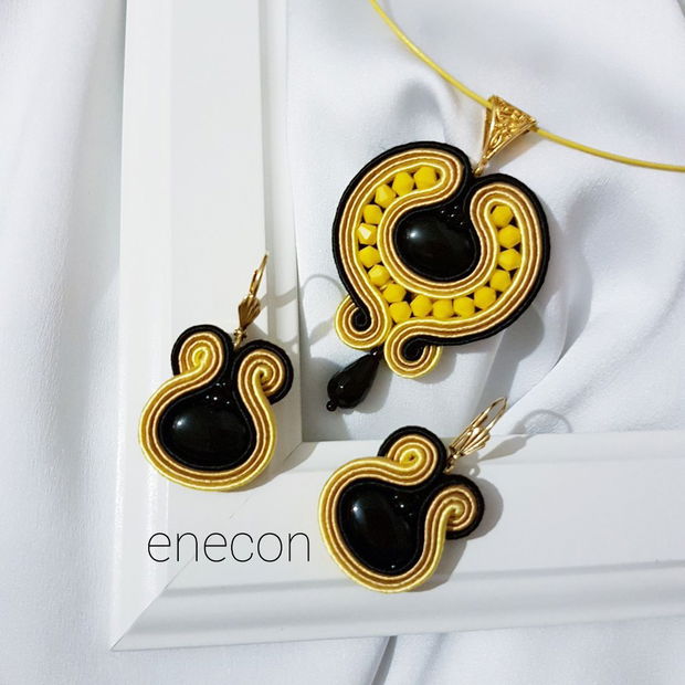 Set soutache galben si negru cu onix