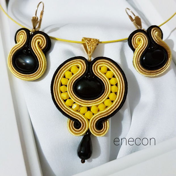 Set soutache galben si negru cu onix