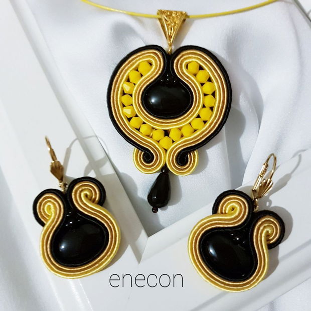 Set soutache galben si negru cu onix