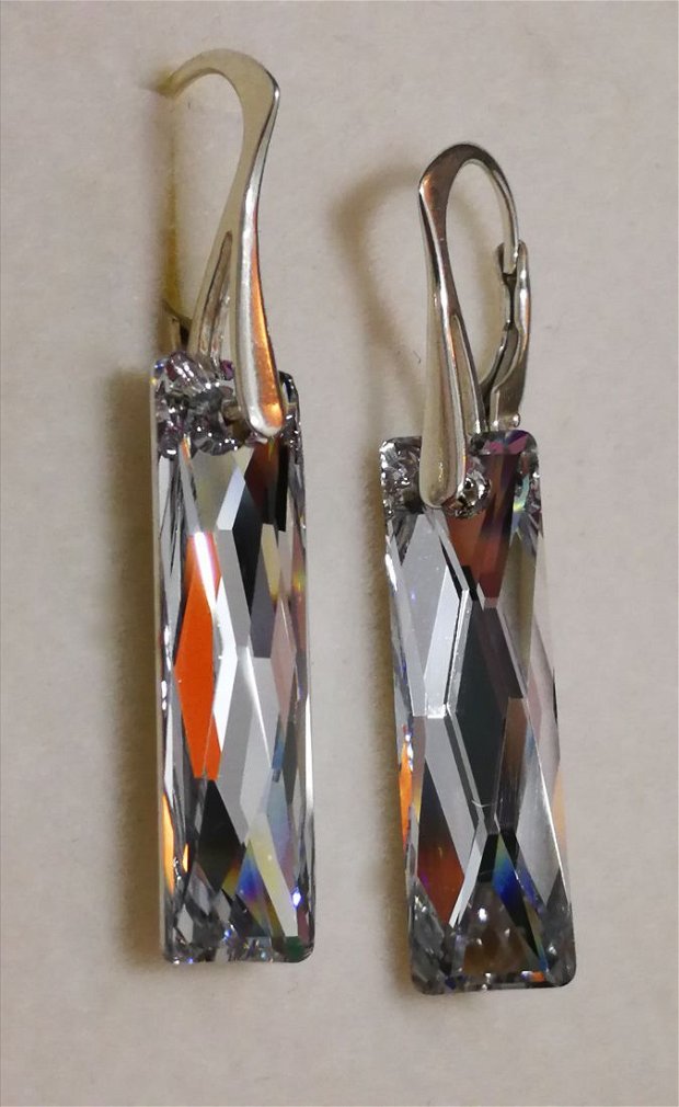 Cercei Argint 925 si Swarovski Queen baguette Crystal