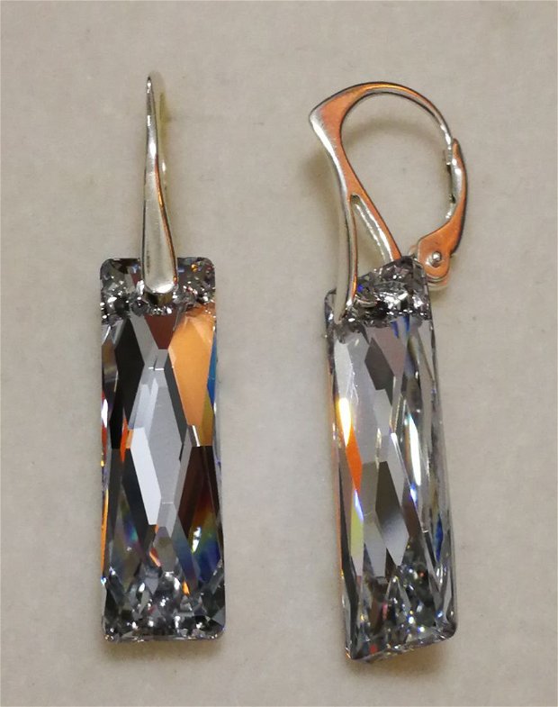 Cercei Argint 925 si Swarovski Queen baguette Crystal