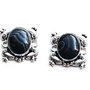 Pereche agate negre - in rama  de alama argintata
