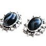 Pereche agate negre - in rama  de alama argintata