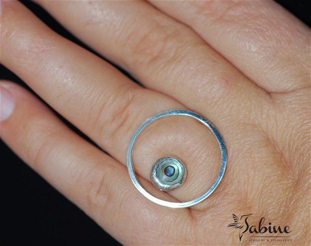 Inel levitator argint 925 cu abalone cabochon, inel rotund, levitator, patrat