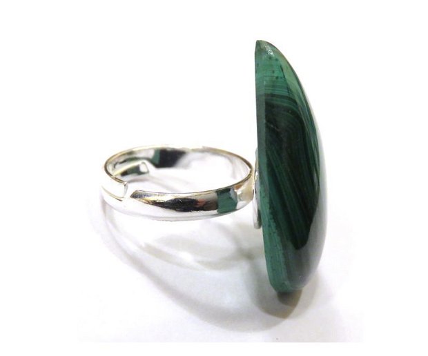 Inel statement deosebit din Argint 925 si Malachit natural - IN574 - Inel verde lacrima, cadou romantic, inel pietre semipretioase, inel reglabil, cadou sotie