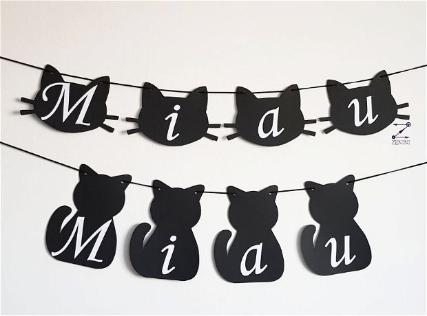 Ghirlanda cu pisici, ghirlanda pisica neagra, banner pisici negre, ghirlanda silueta pisica