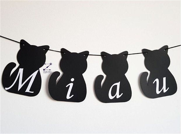 Ghirlanda cu pisici, ghirlanda pisica neagra, banner pisici negre, ghirlanda silueta pisica