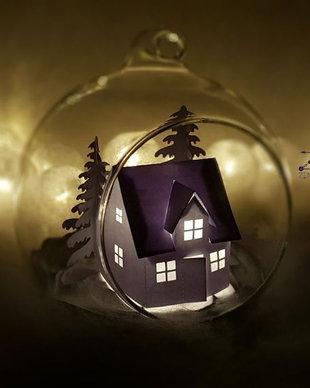 Glob peisaj iarna, glob zapada, glob casuta din povesti, ornament casuta, decoratiune Craciun, decoratiune casuta, cadou Craciun, glob cu led