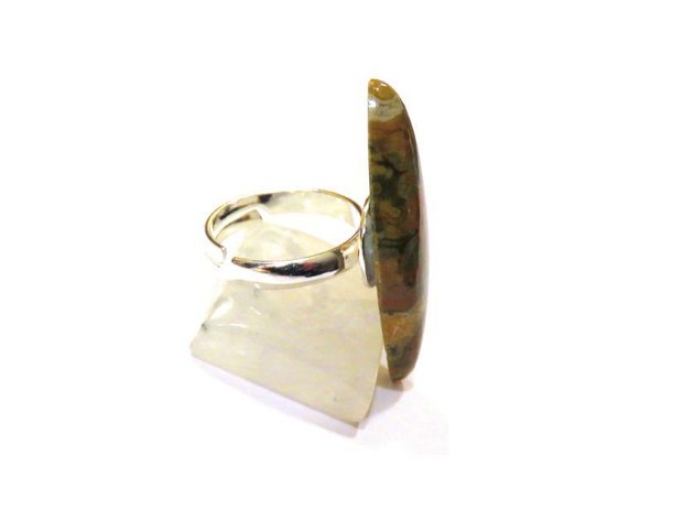 Inel reglabil din Argint 925 si Riolit - IN577 - Inel tonuri calde ocru crem, inel pietre semipretioase naturale, cadou pentru sotie