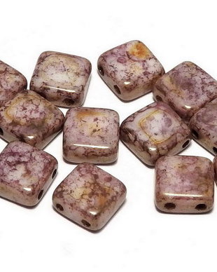 CzechMates Tile, 6x6 mm, Alabaster Lila Gold Luster-15695