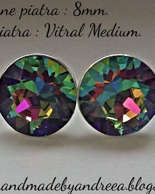 Cercei argint cu piatra Swarovski Chaton 8mm Vitrail Medium
