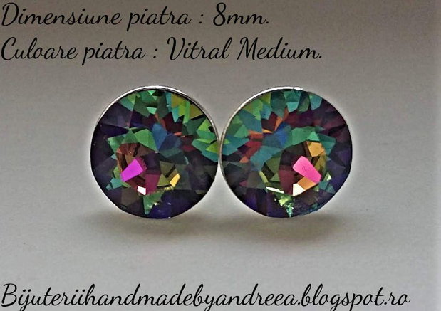 Cercei argint cu piatra Swarovski Chaton 8mm Vitrail Medium