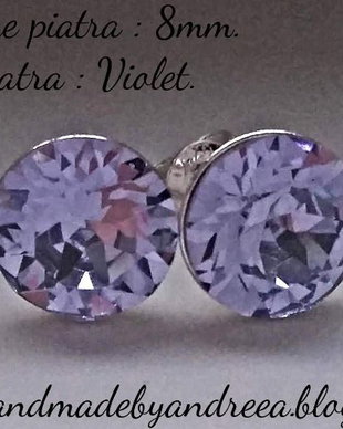Cercei argint 925 cu piatra Swarovski Chaton 8mm Violet