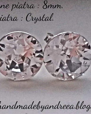 Cercei argint 925 cu piatra Swarovski Chaton 8mm Crystal