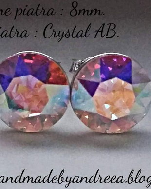 Cercei argint cu piatra Swarovski Chaton 8mm Crystal AB