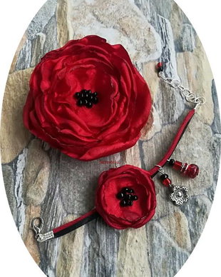set flori rosii de matase