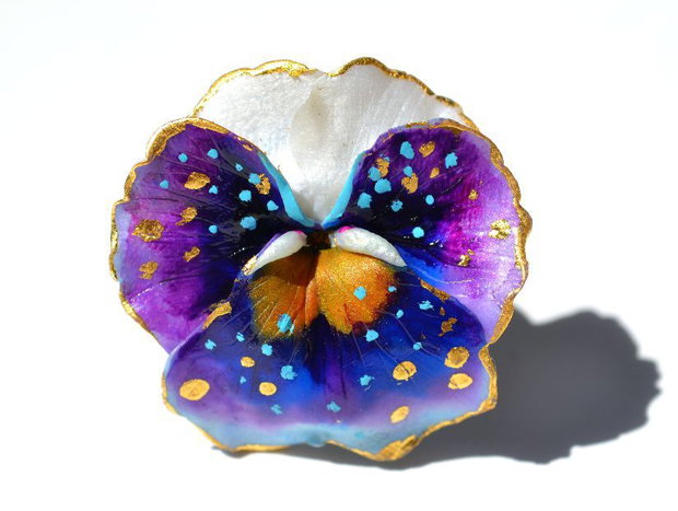 Golden Pansy - Inel reglabil unicat Poleit cu aur 24k