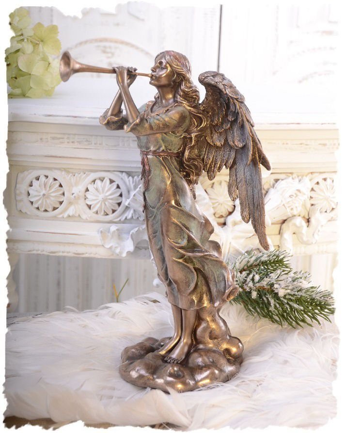 Statueta din ceramica cu broz cu ingeras cu trompeta