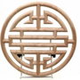 K0249 - (1buc) Blanc, decoratiune din lemn de cauciuc sculptat, natur, nelacuit nevopsit, simbol chinezesc SHOU, longevitate