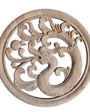 K0250 - (1buc) Blanc, decoratiune din lemn de cauciuc sculptat, natur, nelacuit nevopsit, dragonul imperial