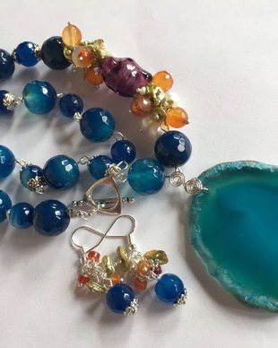 FROZEN LAKE-agate,perle de cultura,argint tibetan