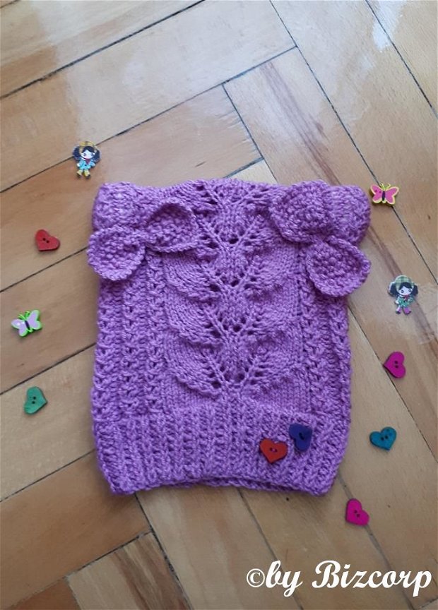 Caciula tricotata mov pentru fetite 1.5 - 2 ani