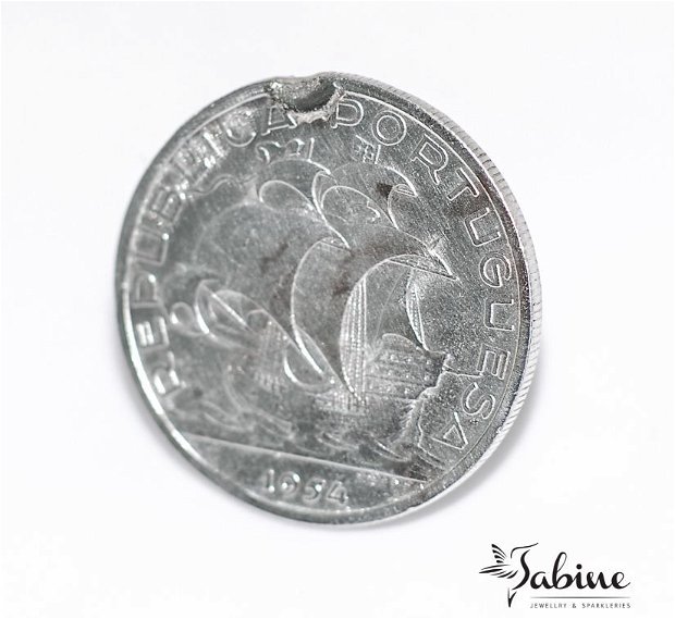 Inel din argint, din moneda de 10 escudos, din Portugalia, inel moneda