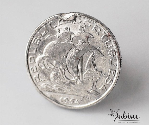 Inel din argint, din moneda de 10 escudos, din Portugalia, inel moneda