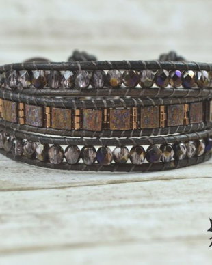 Bratara wrap cu snur de piele si cristale ''Choco''