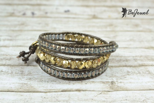 Bratara wrap cu snur de piele si mix de cristale ''Azurite''