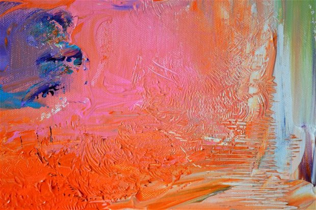 Tablou pictat manual , "Orange Echo in the shell 2" -Pictura Abstracta - Pictura pe panza cu sasiu din lemn, 40x40x2 cm, Ready to Hang, Modern, Unicat, Original