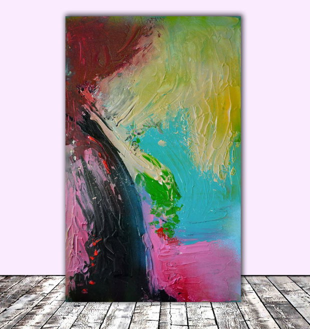 Tablou pictat manual XXL,  "Twisting the caleidoscop"- 100x62,5x2 -Pictura Abstracta XXL - Pictura pe panou din lemn,100x62,5x2 cm, Ready to Hang, Modern, Unicat, Original