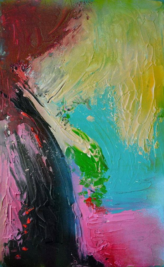 Tablou pictat manual XXL,  "Twisting the caleidoscop"- 100x62,5x2 -Pictura Abstracta XXL - Pictura pe panou din lemn,100x62,5x2 cm, Ready to Hang, Modern, Unicat, Original