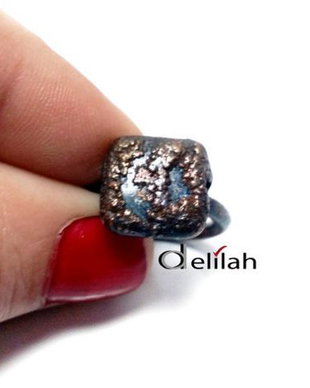 Inel din cupru oxidat cu lapis lazuli patrat IN042