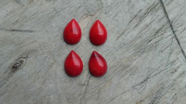 Set 2 cabochoane coral rosu, 14x10 mm