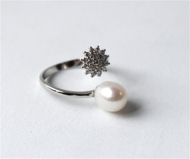 Inel din Argint 925 cu zirconia si perla naturala