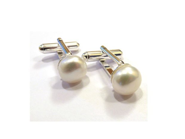 Butoni camasa barbati - Argint 925 si Perle de cultura albe - BU590 - Butoni perle, butoni unisex argint, butoni albi eleganti, butoni rotunzi, butoni nunta, butoni ocazie