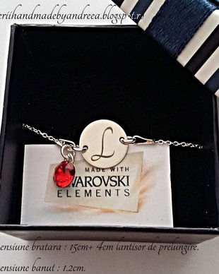Bratara argint 925 cu banut argint 925 gravat si charm Swarovski