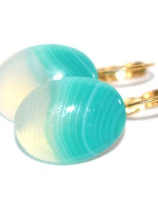 Cercei agate dungate turcoaz