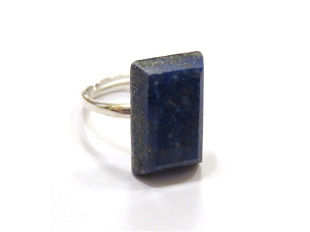 Inel deosebit din Argint 925 si Lapis lazuli dreptunghiular fatetat - IN594 - Inel albastru cu piatra mare, inel reglabil din pietre semipretioase