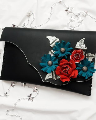 poseta plic handmade unicat din piele - Winter Roses