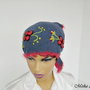 Vândut Bandana / Batic din tricot cu motiv floral impaslit si margini pufoase