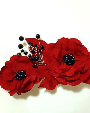 Clame de par cu maci rosii/Accesoriu de par cu flori textile