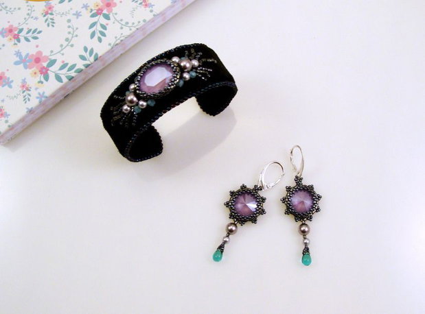 Set bratara si cercei cu perle si cristale Swarovski