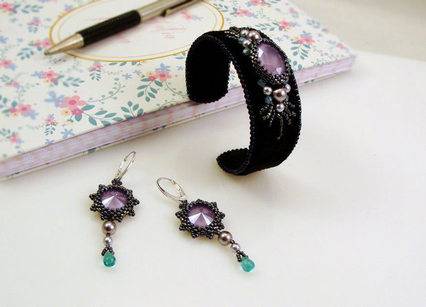 Set bratara si cercei cu perle si cristale Swarovski